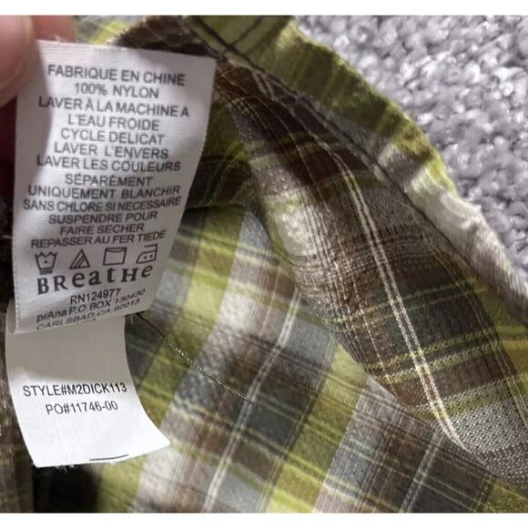 Prana Shirt Mens Extra‎ Large Button Up Plaid Breathable Outdoors Mesh Green - Picture 5 of 16